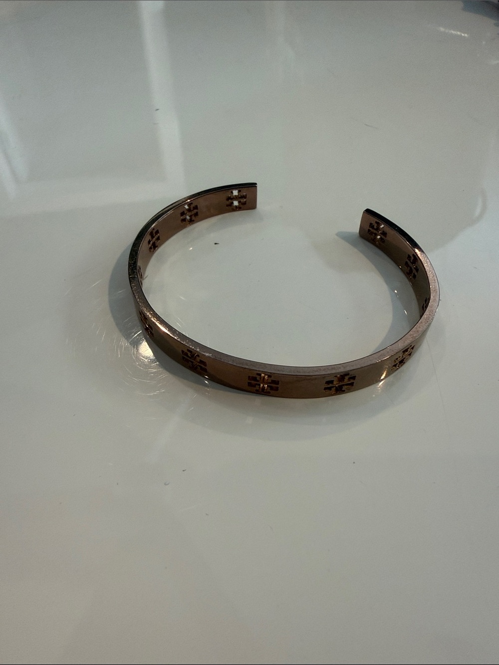 Tory Burch Rose Gold Logo Open Cuff Bracelet